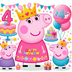 peppa pig 4 birthday girl png, girl birthday png, peppa pig png, cute peppa pig princess png - download