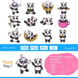 cute panda cartoon svg bundle