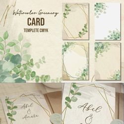watercolor greenery cards templates cmyk