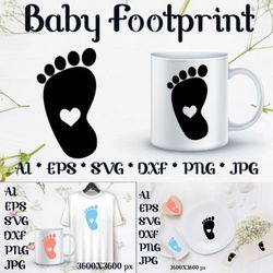 baby footprint with heart svg design