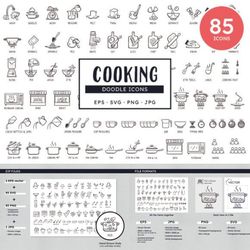cooking recipe doodle icons