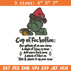 cup of fuckoffee grinch embroidery design, grinch christmas embroidery, grinch design, embroidery file, instant download