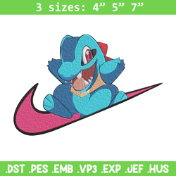 totodile x nike embroidery design, pokemon embroidery, embroidery file, nike embroidery, anime shirt, digital download