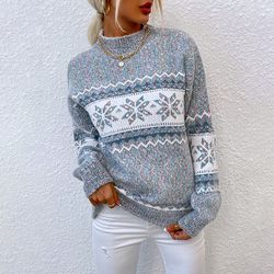 women's pullover snowflake knit sweater