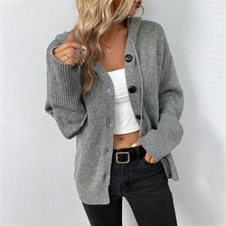 solid hooded knit cardigan sweater