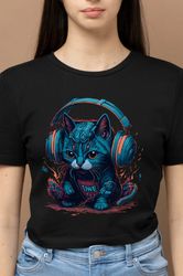 cat listening headphones t-shirts designs bundle gangster cat design