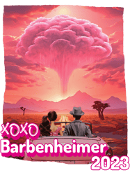 xoxo barbenheimer 2023 white letters explosion
