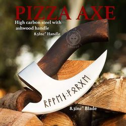 the original custom hand forged pizza axe , viking pizza cutter axe , viking bearded camping axe, best birthday gift