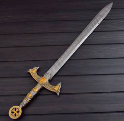 handmade templar knights sacred holy longsword ornate full length steel sword| medieval sword with leather sheath| cerem