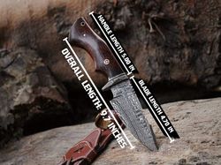 damascus knife - premium quality hunting and camping tool with walnut wood handle and leather sheath| anniversary gifts