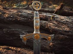 handmade templar knights sacred holy longs word ornate full length steel sword | medieval sword with leather sheath| cer