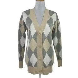 evereve argyle button front vneck cardigan sweater womens size xs