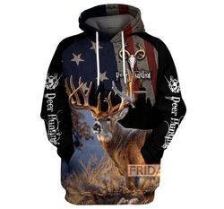 personalized hunting deer hunting american flag - 3d printed pullover hoodie