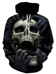 black & white skull hoodie 3d, personalized all over print hoodie 3d