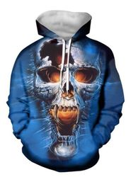 blue skull hoodie 3d, personalized all over print hoodie 3d