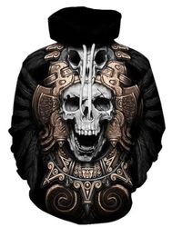 royal aztec skull hoodie 3d, personalized all over print hoodie 3d