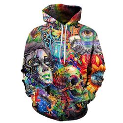women with skull hoodie 3d, personalized all over print hoodie 3d