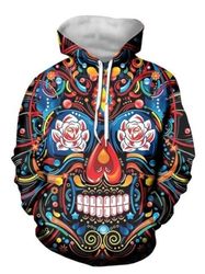 colorful sugar skull hoodie 3d, personalized all over print hoodie 3d