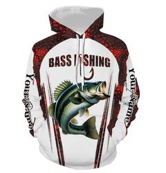 bass fishing red camo, funny fishing gifts for fisherman hoodie 3d, personalized all over print hoodie 3d