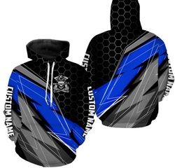 motocross racing dirt bike motorcycle off-road biker blue hoodie 3d, personalized all over print hoodie 3d