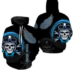 skull biker wings hoodie 3d, personalized all over print hoodie 3d