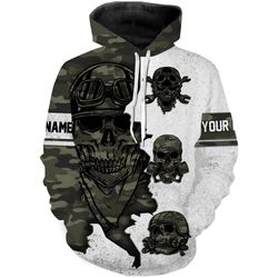 skull biker camo print off-road racing motorcycle hoodie 3d, personalized all over print hoodie 3d y25