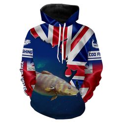 atlantic cod fish uk flag fishing hoodie 3d, personalized all over print hoodie 3d y180