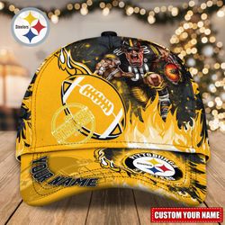 custom name nfl pittsburgh steelers caps, nfl pittsburgh steelers adjustable hat mascot & flame caps for fans