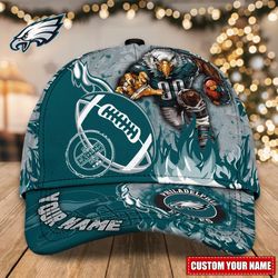 custom name nfl philadelphia eagles caps, nfl philadelphia eagles adjustable hat mascot & flame caps for fans l117