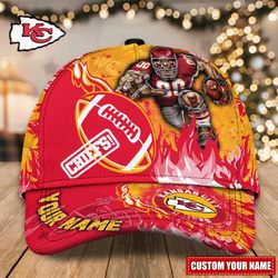 custom name nfl kansas city chiefs caps, nfl kansas city chiefs adjustable hat mascot & flame caps for fans l121