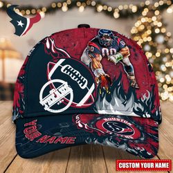 custom name nfl houston texans caps, nfl houston texans adjustable hat mascot & flame caps for fans l128