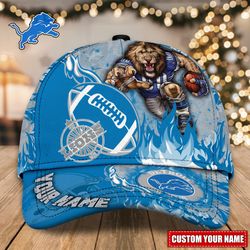 custom name nfl detroit lions caps, nfl detroit lions adjustable hat mascot & flame caps for fans