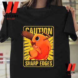 cute chainsaw devil pochita caution sharp eadges chainsaw man anime t shirt