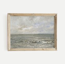 vintage seascape ocean print, muted coastal painting