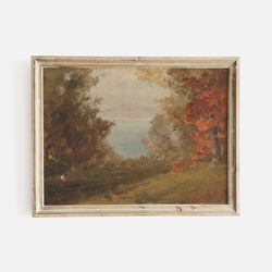 woodland scene in autumn, vintage fall landscape art