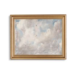 sky clouds landscape print, clouds wall art, nursery wall decor, vintage clouds painting