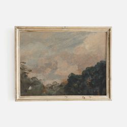 vintage cloud study with trees, earthy tone landscape, abstract landscape, giclee fine art print