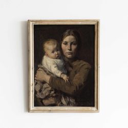 mother and child art print, motherhood painting poster, vintage mother and child painting,  motherhood oil painting