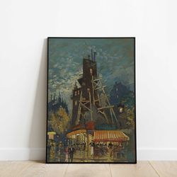 parisian boulevard print  vintage paris landscape print   paris by night print  paris wall art, french landscape paintin