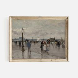 paris winter street scene, vintage french winter wall art, european winter landscape, antique oil painting, premium fine