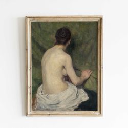 classic nude female portrait, nude woman viewed from behind, vintage nude print, altered antique nude portrait of a lady