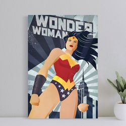 wonder woman constructivism retro comic book poster, wall art canvas print, art poster for gift, home decor poster, love