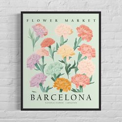 barcelona spain flower market art print, barcelona spain flower poster wall art