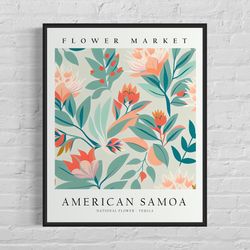 american samoa flower market art print, american samoa flower, teuila wall art, botanical pastel artwork