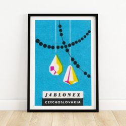 gemstones - matchbox print - czech wall art - vintage czech art - matchbox wall poster - vintage poster print