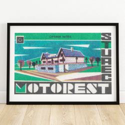 forest motel - matchbox print - aesthetic wall art - vintage art - matchbox wall poster - vintage poster print