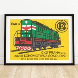 green locomotive - matchbox print - aesthetic wall art - vintage art - matchbox wall poster - vintage poster print