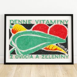 fresh vegetables - matchbox print - czech wall art - vintage czech art - matchbox wall poster - vintage poster print