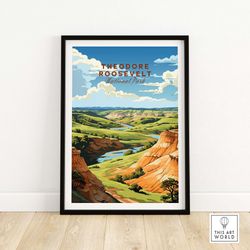 Theodore Roosevelt National Park Poster Art Print Travel Print  Home Dcor Poster Gift  Digital Illustration Artwork  Bir