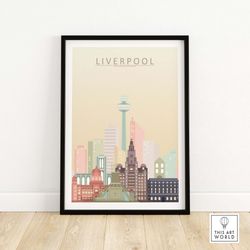 Liverpool City Skyline Wall Art Print  Travel Poster  Birthday Present  Wedding Anniversary Gift  Art Print  Housewarmin